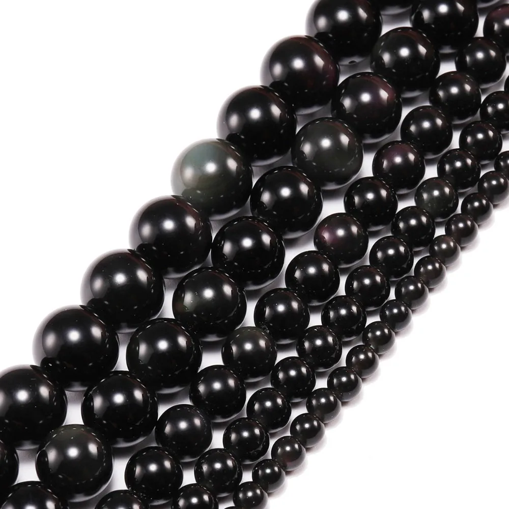 1strand/lot 4/6/8/10/12 mm Natural Black Obsidian Stone Beads Round Loose Spacer Bead For Jewelry Making Findings DIY Bracelet image 3