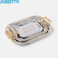 JINSERTA Metal Storage Tray Jewelry Display Plate Retro Dessert Fruit Cake Plate for Home Party Decor Hotel Cafe Serving Tray