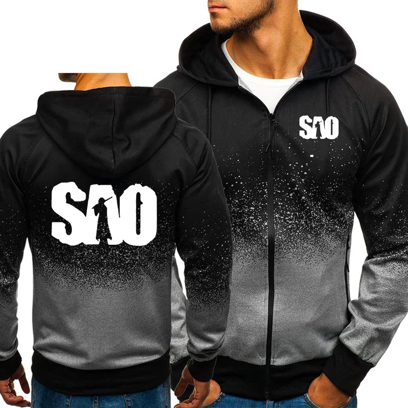 SAO Sword Art Online Gradient Hoodies Men Harajuku Hip Hop Sweatshirt Fleece Zipper jacket Tracksuit Male Casual Sportswear