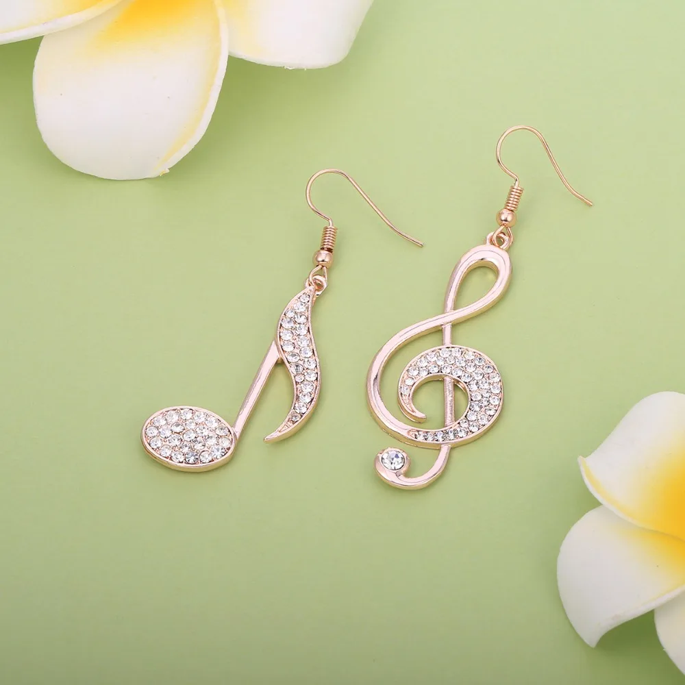 Big Music Note Drop Earrings for Women Elegant Crystal Gold Note Geometric Earrings Color Asymmetry Fashion Jewelry 2019 Gift