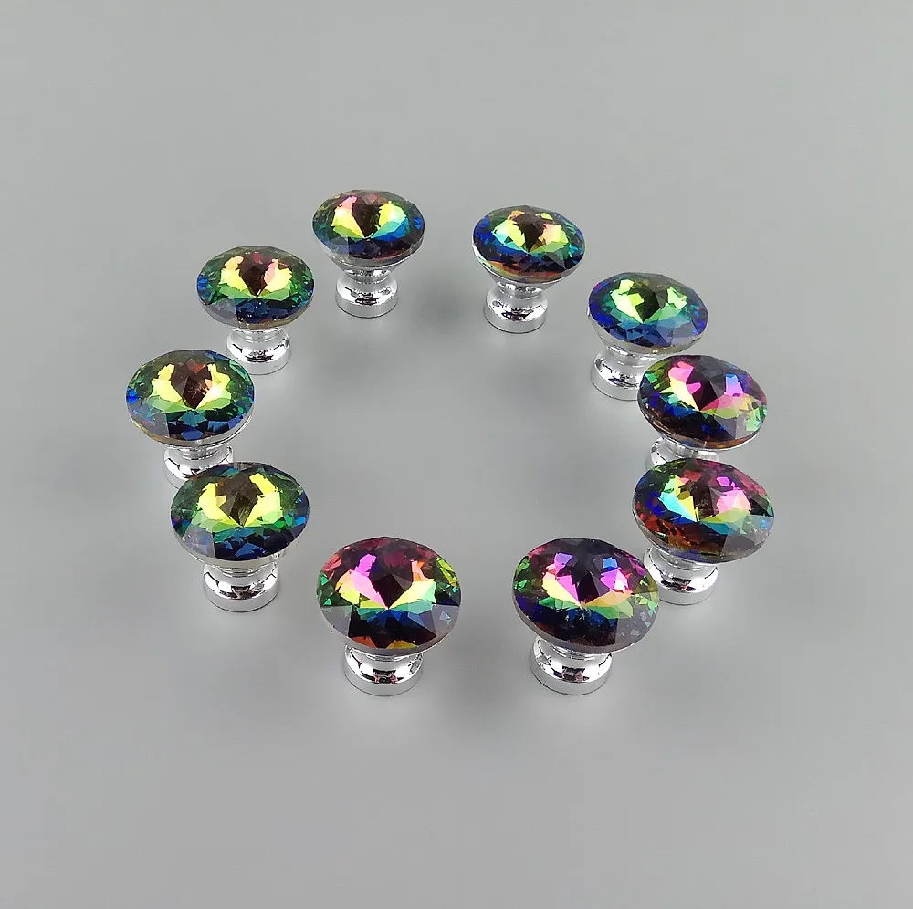 10pcs Multi-color Crystal Glass Diamond Knobs Furniture Handles Drawer Wardrobe Kitchen Cabinets Cupboard Door Pull Dresser Knob