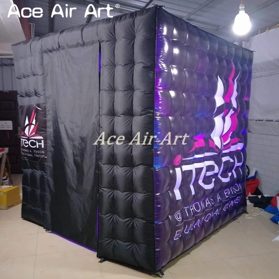 Customized Door Next to Door Black Outside/White Inside ITECH BOOTH Tent Inflatable Photo Booth Enclosure with Lights System