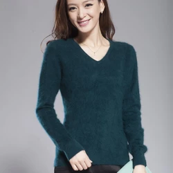 2023 Autumn Winter Women's V-neck 100% Mink Cashmere Sweaters And Pullover Soft Warm Sweaters Female Knitted Basic Sweater