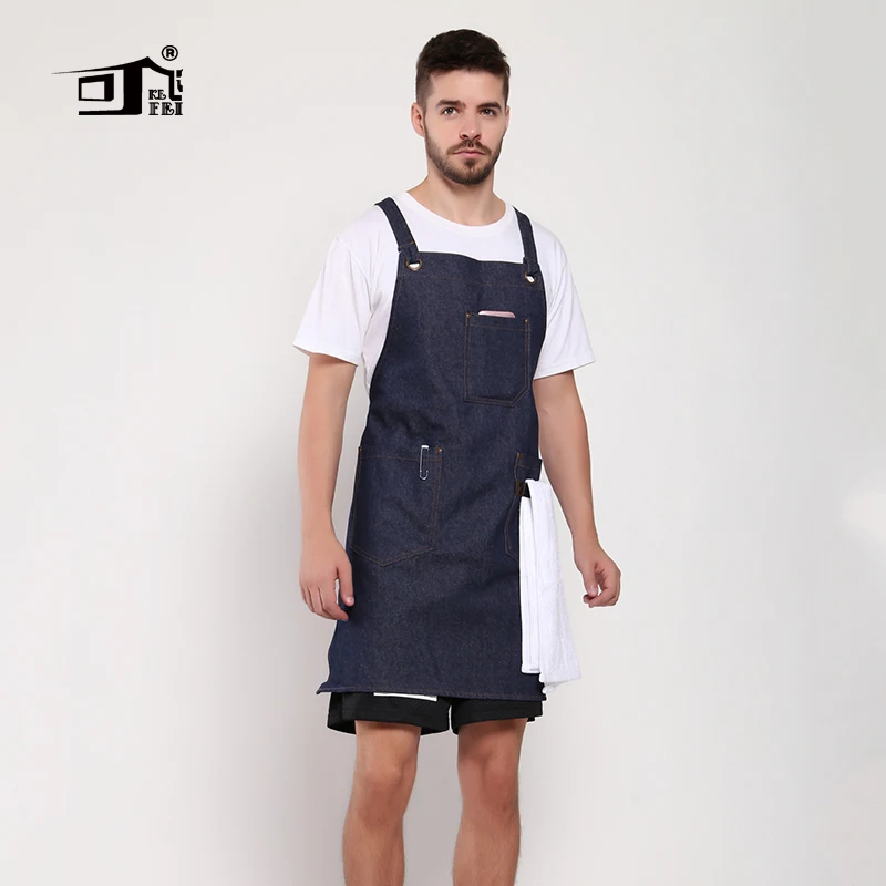 Original KEFEI High Quality 100% Cotton Denim Barbecue Cooking Kitchen Blue Denim Custom Aprons