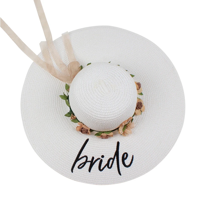 2018 new beach wedding bride floppy Flowers Sun Hats Honeymoon bridesmaid maid of honor bridal shower party summer straw hat