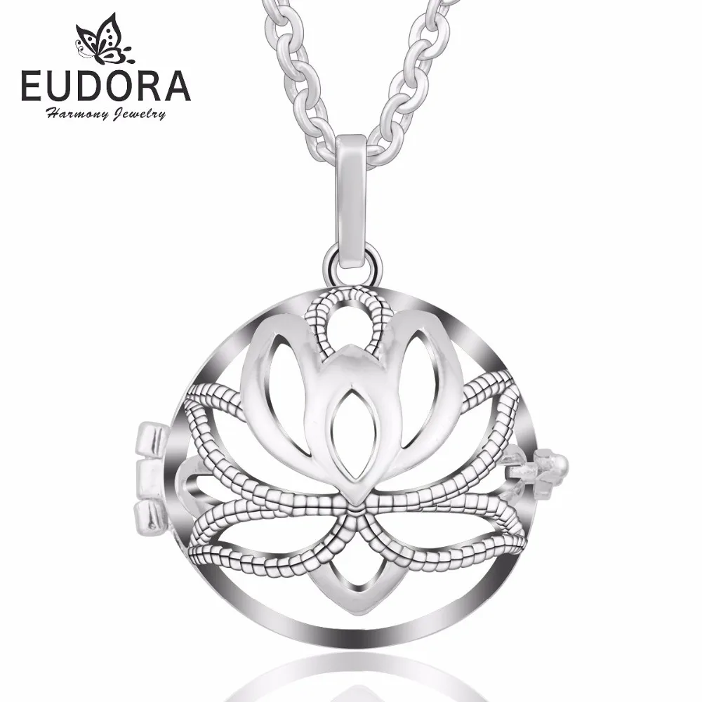 

Eudora Elegant Lotus Locket Floating Cage Pendant Necklace fit 18mm Inner Ball for Women Baby Gift Jewelry Wholesales 5PC