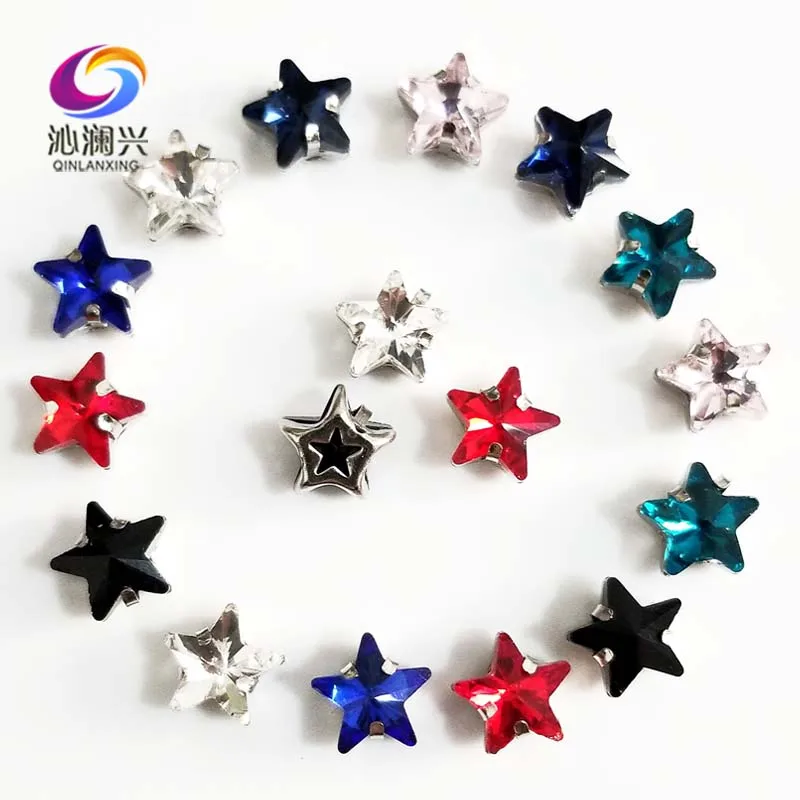 

10mm 20pcs/pack Five-pointed Star Shape Superior Quality Crystal Glass Flatback Sew on Claw Rhinestones Used for Needlework