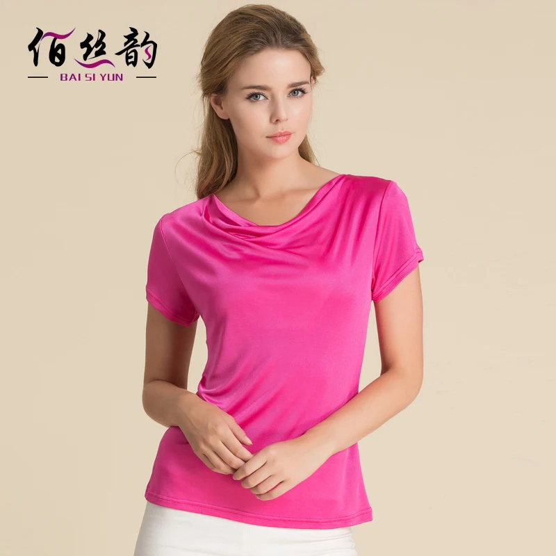 The Silk Shirt Collar On Short Sleeved Women's T-shirt 100% Silk