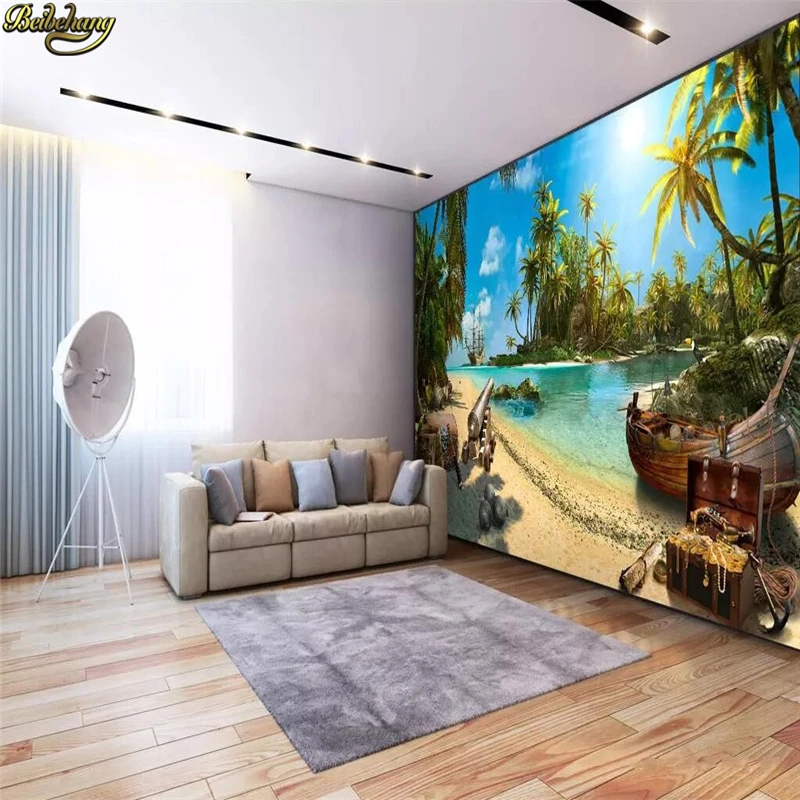 Custom mural palm wallpaper landscape 3d background magic pirate treasure island wall papers home decor papel de parede