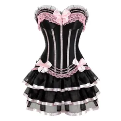 Espartilho das meninas Lace Up Corset Rosa, Lingerie Bustier, Overbust, Vestido de princesa, Saia Tutu, Espartilho Vitoriano, Plus Size