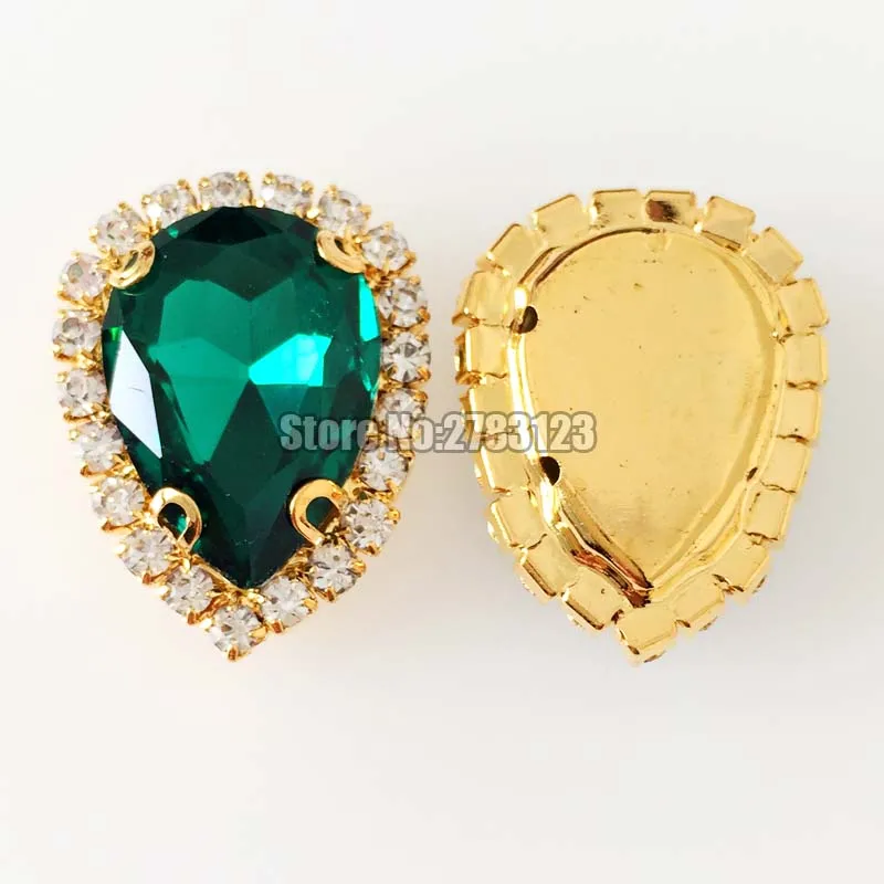 7x10mm 10x14mm 13x18mm 18x25mm 10pcs Malachite green faltback sew on Crystal button,AAA Glass Crystal Gold base rhinestones