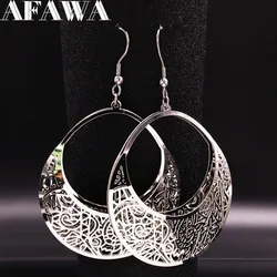 Fashion Big Stainless Steel Drop Earrings for Women Jewelry Silver Color Flower Statement Earrings aretes largos E1653S01