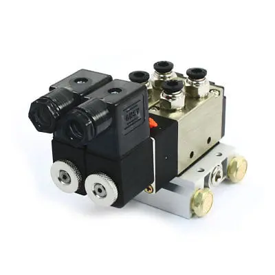 

DC12V 3W 2Position 5 Way Double Solenoid Valve w Base Push In Connector Silencer