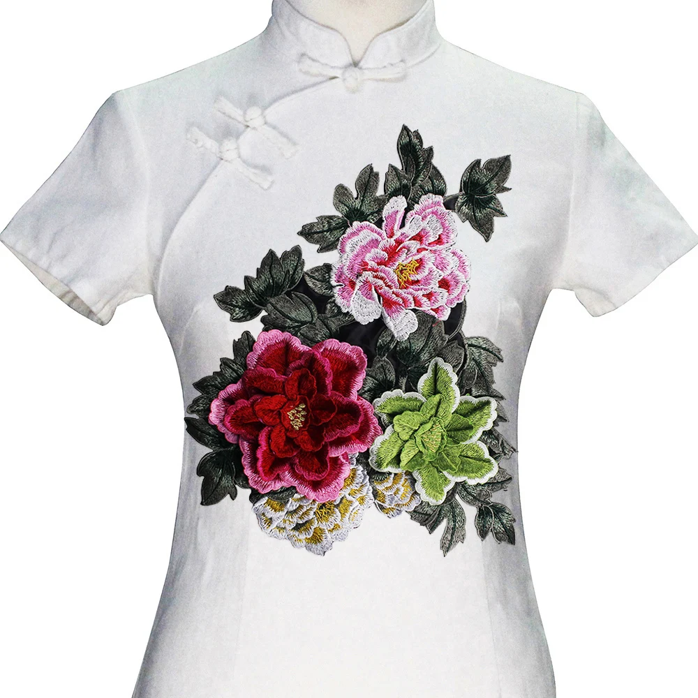 1piece Big Peony 3D Flower Lace Embroidery Applique Large Pacth Repair Fabric Motif Clothing Decorated Sewing Accessories T2581