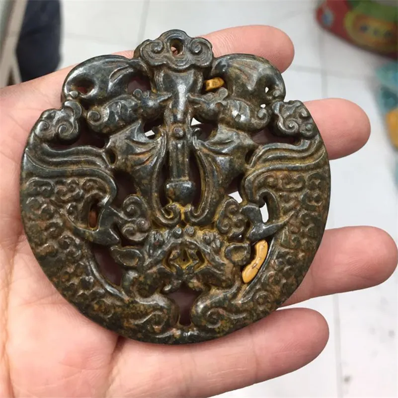Charms Traditional Asia Ancient Vintage Sculpture Carving Art Pattern Black Semi Precious Stone Pendant For Necklace DIY Jewelry