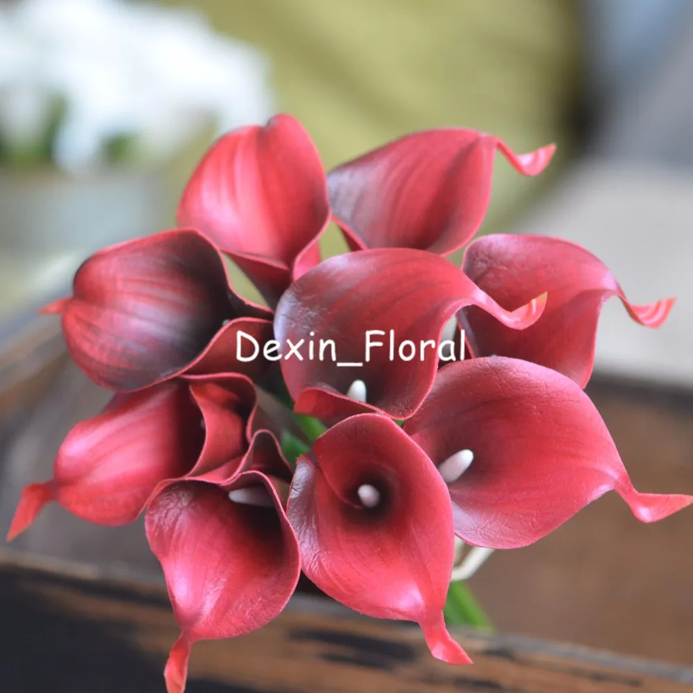 Dark Red Calla Lilies Real Touch Flowers For Silk Wedding Bouquets Wedding Decorations Artificial Flowers