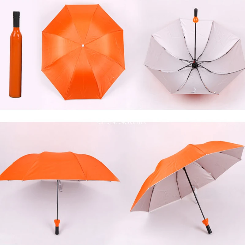 50pcs Wine Bottle Umbrella 3 Folding Sun-rain UV Mini Umbrella For Women Men Rain Gear Umbrella Gifts