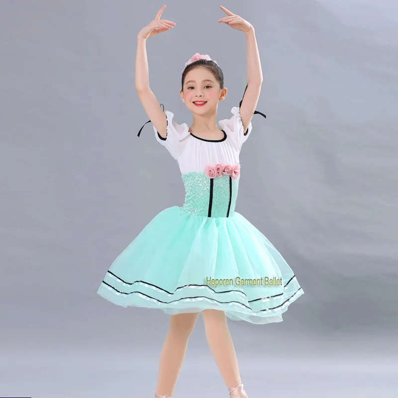 Fashion Princess Middle School Girl Short Sleeve Princess Dresses Female Personality Court Ballet Stage Performance Skirt