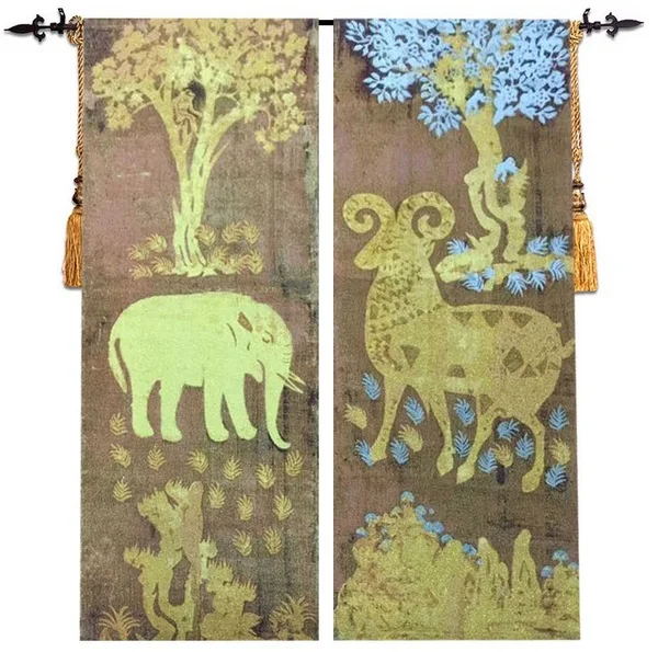 

43x130cm +43x130cm 2pcs home decoration golden ship golden elephant wall hanging tapestry RS-15