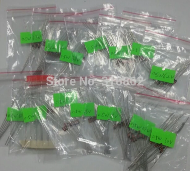 0.5W Zener diode 3.3V to 30V 14valuesX10pcs=140pcs 1/2W Zener diode Assorted Kit Free Shipping