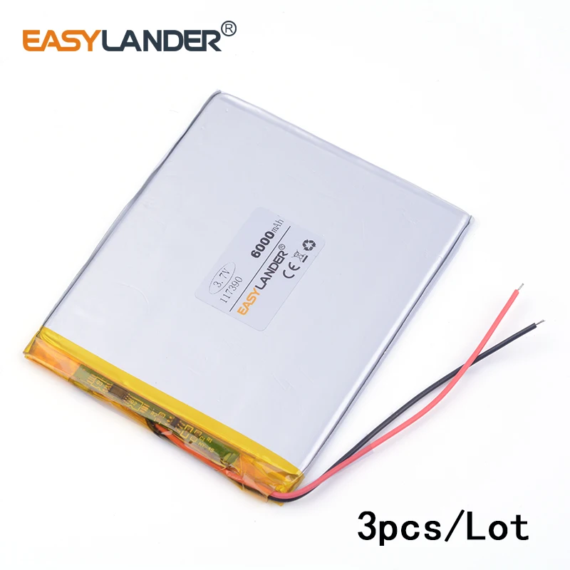 

3pcs /Lot 3.7v lithium Li ion polymer rechargeable battery 117390 6000mAh for PAD GPS PSP DVD Power bank 7" 9" Tablet PC Naptop