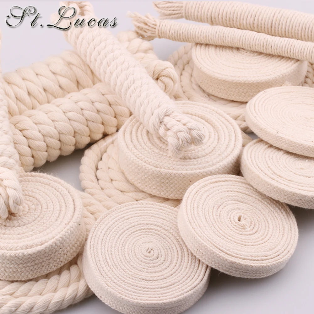 5yd/lot high strength natural color  round flat Rope 100% cotton Cords for home handmade garment accessories Craft Projects