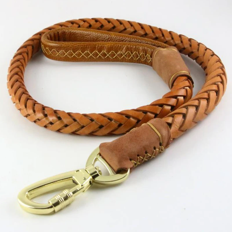 

Genuine Leather Dog Leash Leads Pet Braided Dog Chain Handmade Thicken Extra Wide Pet Training Belt for Husky Golden Retriever