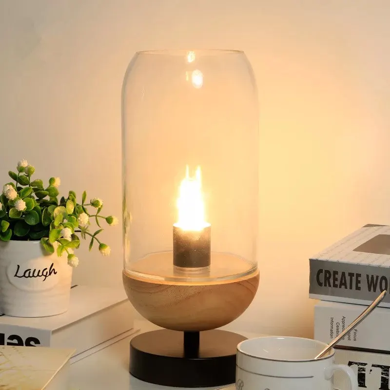 Modern Glass Lamp Shade Desk Lamp Bedside Night lamp E14 Led Bulb Minimalist Parlor Table Lamp Study Reading Light Wood 110-220V