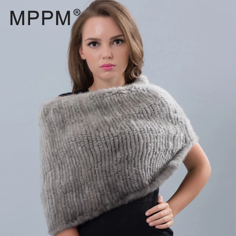 MPPM Small Gap Design Mink Fur Wrap Scarf for Women Knitted Mink Fur Shawl Solid Color Women Real Mink Fur Wrap Scarf 160 cm