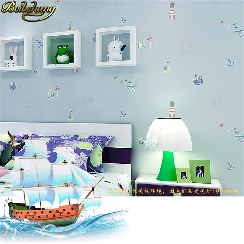 

beibehang blue boat 3D wallpaper for children's room wallpaper living room modern luxury wall paper for bedroom 3d flooring