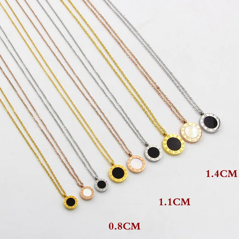 Roman Numerals Two Side Circle Round Pendant Necklace For Women Shell Jewelry Stainless Steel Love Short Necklaces Luxury K026-2