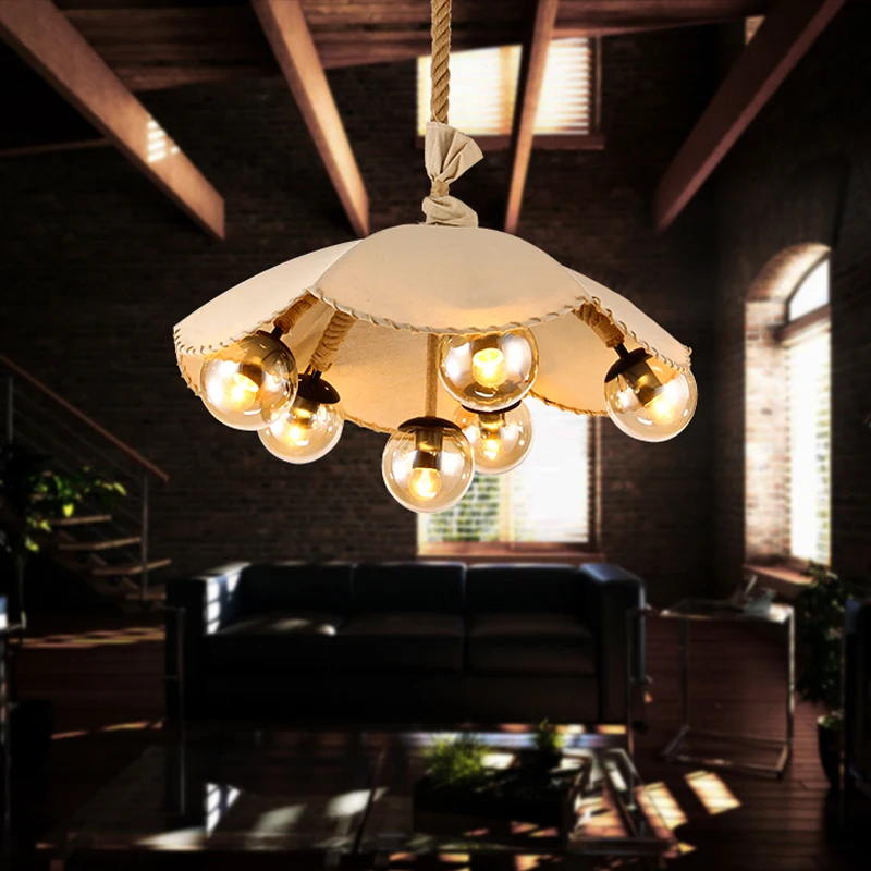 country Vintage Linen rope  Pendant Lights  umbrella dining room bedroom bar clothing store features  Pendant Lamps GY220