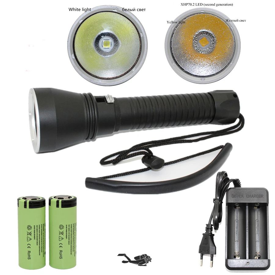 Linterna de buceo XHP70 XHP50 LED 4200 lúmenes luz amarilla/blanca lámpara táctica subacuática antorcha impermeable