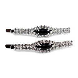 1 Pair Fashion Hair Accessories Stone Hair Grip Slide Crystal Hair Barrettes Black Rhinestone Hair Clip For Woman Girls