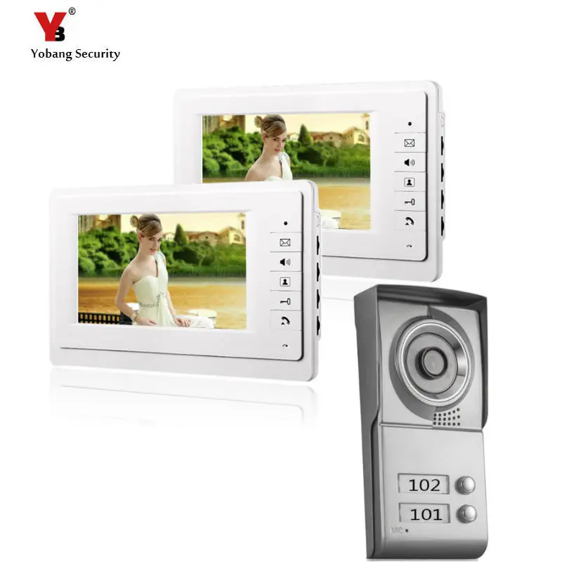 Yobang Security 2 Apartment/Family Video Door Phone Intercom System Doorbell Camera with 2 button 2/1Monitor Waterproof