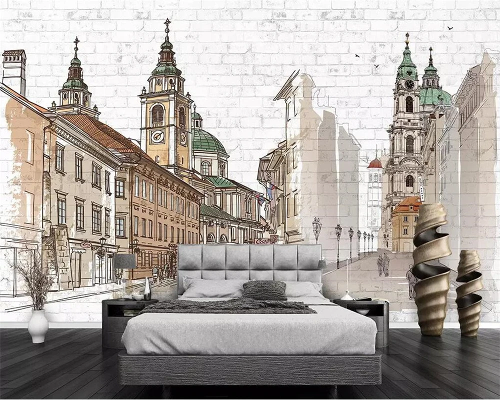 

Beibehang papel de parede Hand painted european city architecture living room bedroom background mural 3d wallpaper papier peint