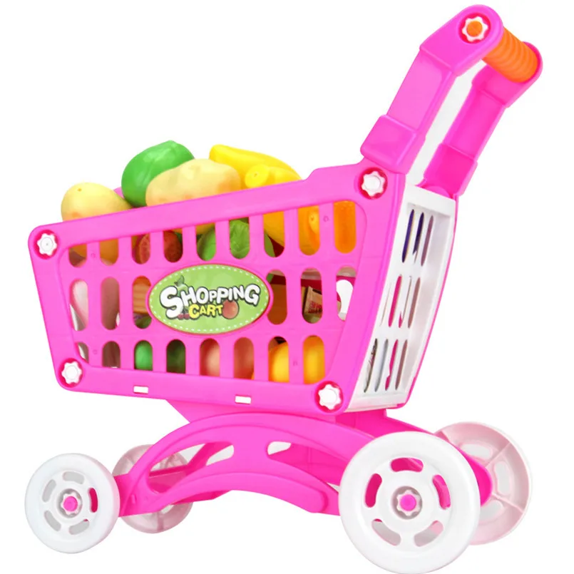 16Pcs Supermercato Carrello Della Spesa Trolley Push Giocattoli di Simulazione di Frutta Verdura Pretent Giocare Generi Alimentari Giocattolo Per I Bambini Della Ragazza Regali