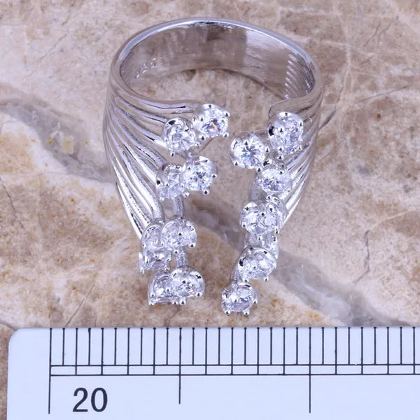 Gracious White CZ Silver Plated Size 5 / 6 / 7 / 8 / 9 / 10 / 11 / 12 Fine Ring S0226