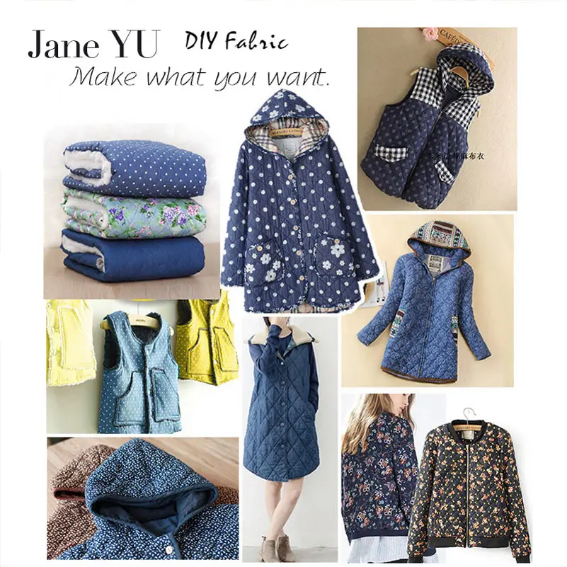 JaneYU Denim Cotton Quilt Quilted Cotton Prints Warm Cotton Padded Clothes Cotton Clothes Handmade Autumn And Winter Fabric