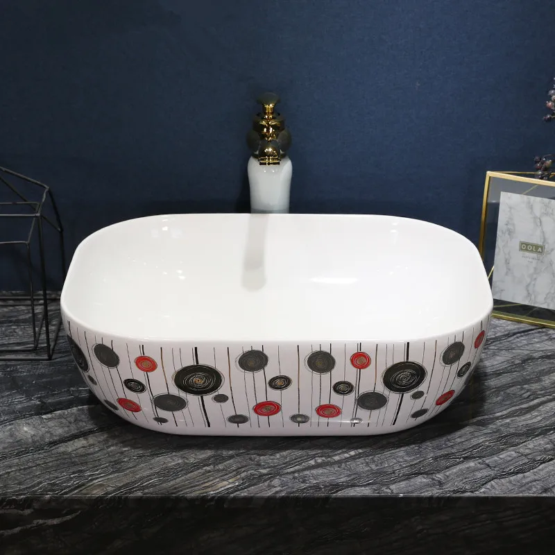 

Chinese wash basin sink ceramic basin sink Jingdezhen washing basin Art Counter Top bathroom ceramic sinks art wash basin OVAL