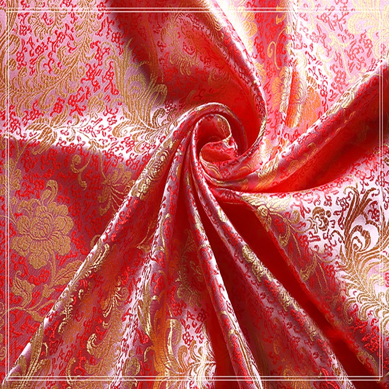 High quality brocade jacquard polyester pink background golden Phoenix Tail fabric for patchwork tissue women dress by 100x90