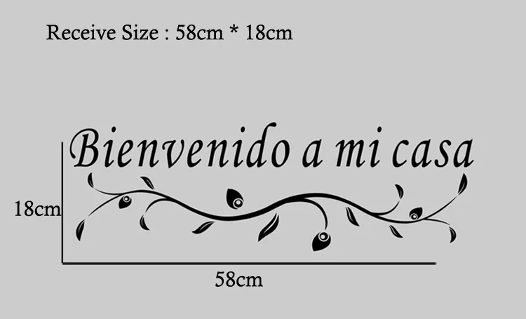 Spanischer Wandaufkleber „Bienvenido a mi casa“ für Heimdekoration, Wohnzimmer, Vinyl-Wandbild, Tür-Blumenranken-Aufkleber, Kunst-Aufkleber – Detail 1