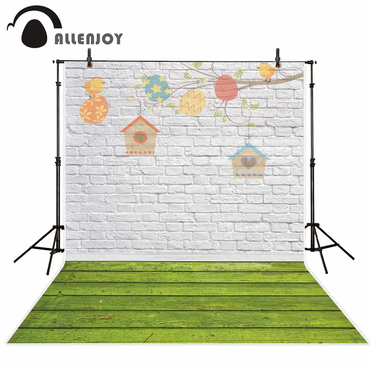 Allenjoy photophone photography backdrops colorful painted on the white brick wall green wooden floor children  photo background