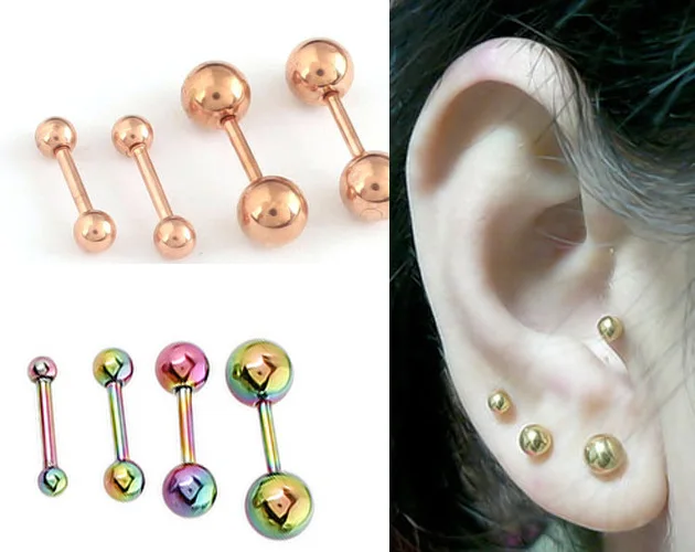 Earrings Gold Color Ear Nail Dumbbell Ball Stud Accessories Ear Tragus 16G Body Piercing Jewelry Wholesale 100pcs Women Men Girl