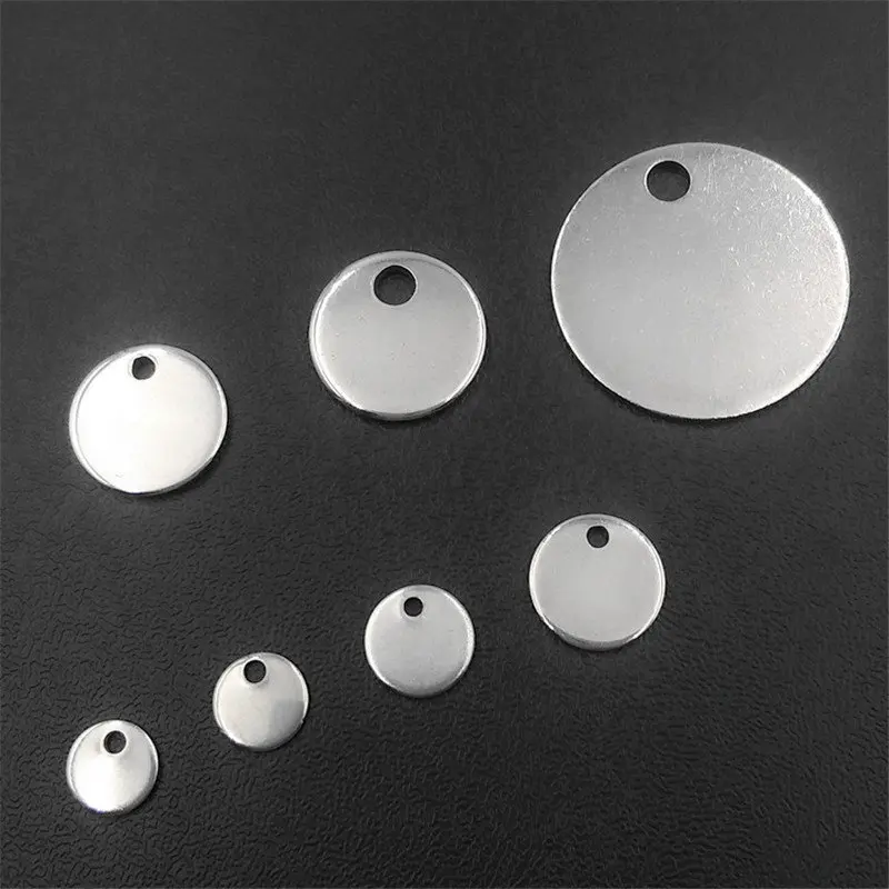 100pcs 6-14mm Stainless Steel Stamping Tags Charms Pendants End Chain PendantRound Tag Charms for Necklace Bracelet Making