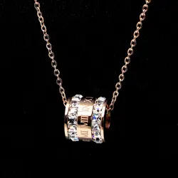 Beautiful Roman Numerals Two Laps Zircon Pendant Necklace For Women Titanium Steel Rose Gold Color Necklace Jewelry Gift