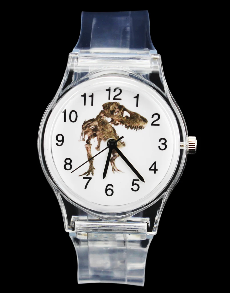 Dinosaur Tyrannosaurus Cartoon Watch Children Kids Transparent Skull Skeleton Jurassic Dragon Dino Quartz Wristwatch