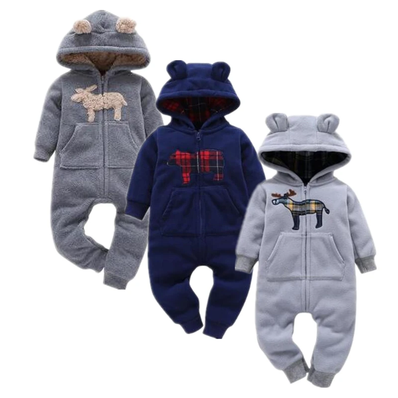 

2023 Baby Boys Clothes Girls Fleece Rompers Cartoon Hooded Jumpsuit New Born Winter Clothing Spring Jumpsuit Baby Girl Clothing