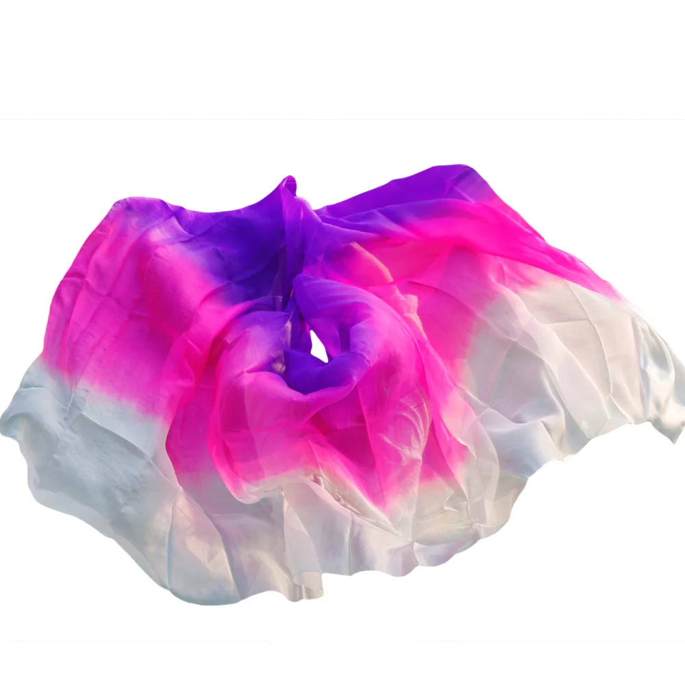 1Pc 100% Real Silk Dance Veils Dance Stage Performance Props Hand Dyed 250*114cm Belly Dance Silk Veils White+Rose+Purple Colors