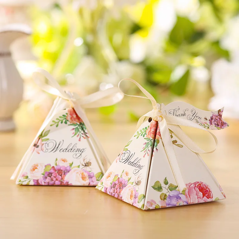 RMTPT 50pcs/lot Many styles Triangular Pyramid gift box wedding favors and gifts candy box baby shower boxes for gifts